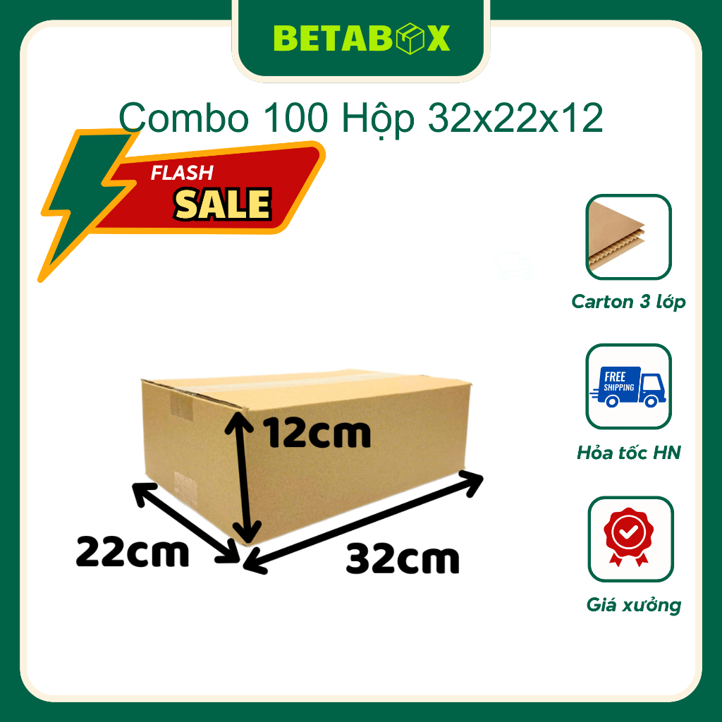 BETABOX - 32x22x12 COMBO 100 Hộp Carton Đóng Gói Hàng