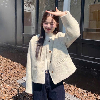 Áo Dạ Nữ Basic Dáng Ngắn Form Suông Cổ Tròn Chất Dạ Dày Dặn Mùa Thu Đông Kimee - KA663