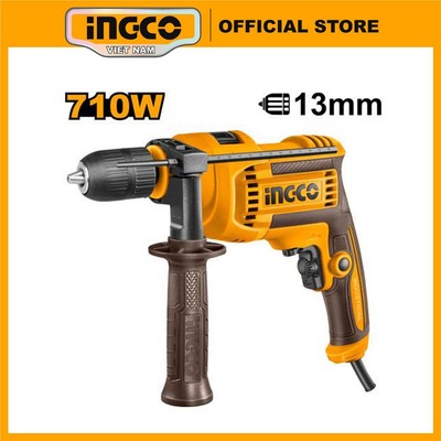 Máy khoan điện cầm tay chính hãng 710W INGCO ID71182 đầu nhựa 13mm có búa khoan tường, gỗ, kim loại siết vít