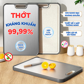 Thớt Kháng Khuẩn 99,99%,  2 Mặt Inox 304 và Lúa Mạch, An Toàn, Chắc Chắn Bền Bỉ, Đa Năng, Tiện dụng