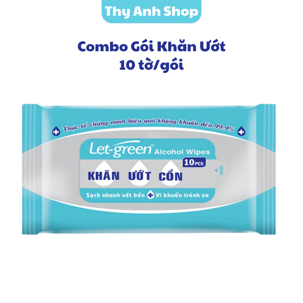 Combo Gói Khăn Uớt Cồn Let-Green, Kháng Khuẩn Tiện Lợi, Nhỏ Gọn 10 tờ/gói