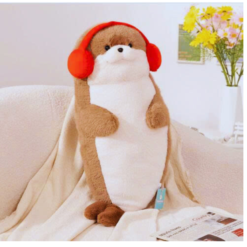 Gấu Bông Hải Cẩu Mặt Ngộ Nghĩnh, Hải Cẩu Bụng Bự Đeo Tai Nghe Đáng Yêu,, Thú Nhồi Bông Con Hải Cẩu