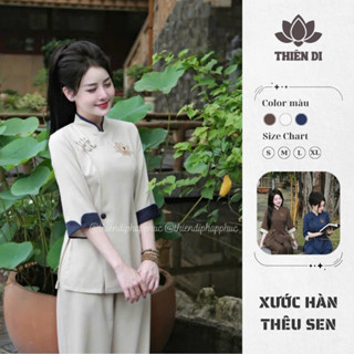  Bộ đồ lam đi chùa nữ Thiên Di kiểu mới - Pháp phục lễ chùa trẻ trung chất xước hàn cho phật tử D06 