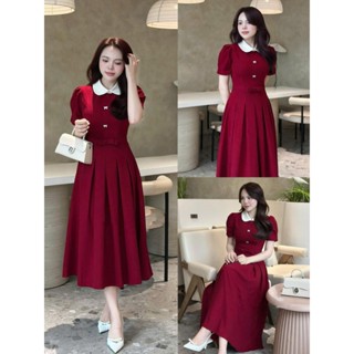 Váy đầm thiết kế dáng xòe xếp ly cổ sen phối nơ eo nhẹ nhàng đi làm, đi tiệc cưới có Bigsize U&M (V06)