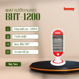 Quạt Sưởi  Hồng Ngoại Siêu Nóng Nhanh Benny BHT 1200, có 3 mức, 1200W, gọn nhẹ, chế độ quay đảo chiều, tự ngắt khi đổ