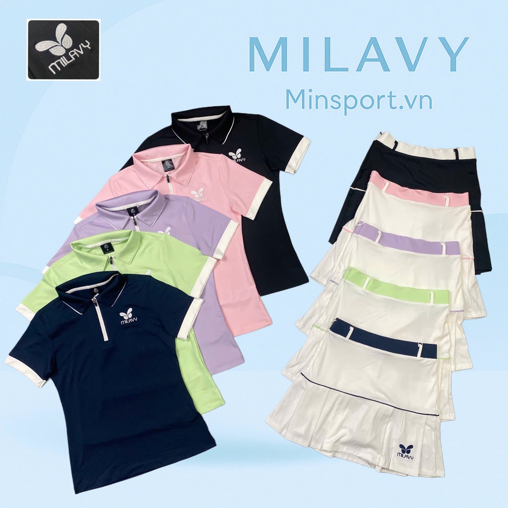 Bộ Váy Thể Thao Nữ MILAVY Lily Chân Váy 2 Lớp Kèm Áo Cổ Trụ Khoá Kéo
