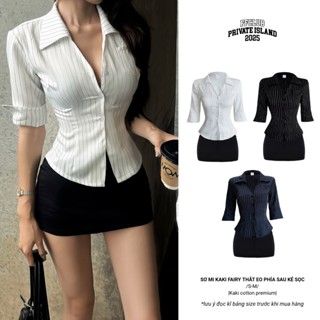 [CÓ TÁCH SET] SET ÁO SƠ MI KAKI FAIRY CÓ DÂY THẮT EO PHÍA SAU KẺ SỌC FFCLUB MIX