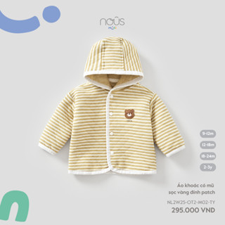 Nous Mini Áo khoác kẻ sọc có mũ cho bé trai bé gái, chất liệu mềm mịn cho bé thu đông từ 8.5-15kg BST T10