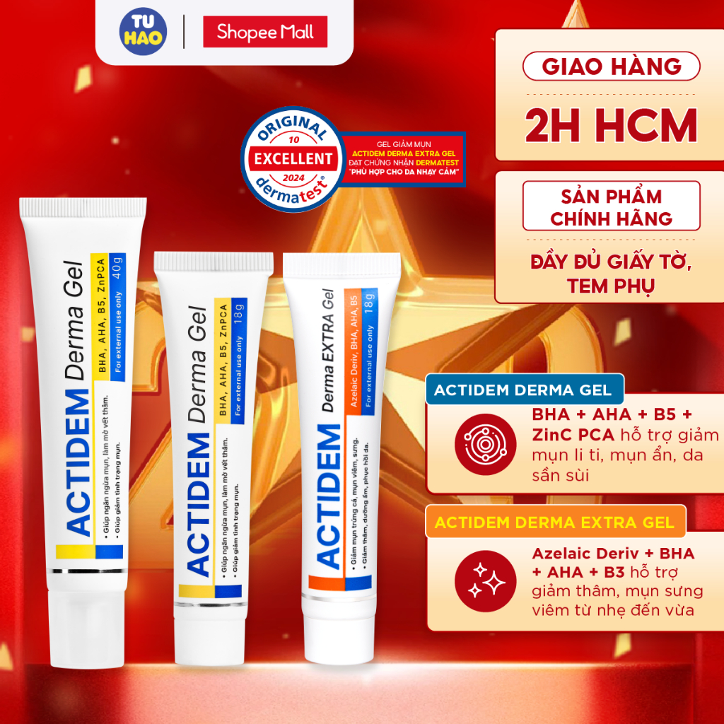 Gel giảm mụn, mờ thâm Actidem Derma Gel 18g/ Derma Gel 40g/ Derma Extra 18g - Từ Hảo