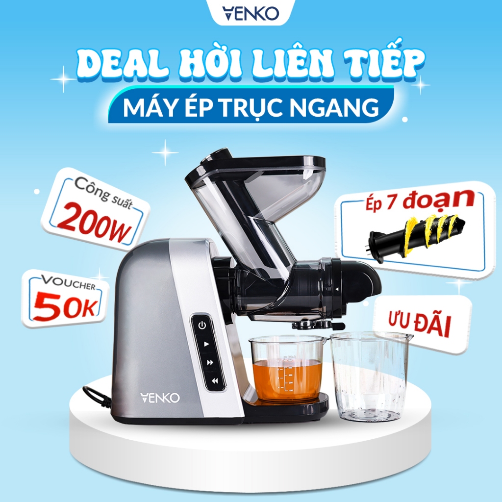 Máy ép chậm trục ngang Venko VS30, ép trái cây nguyên quả, rau củ kiệt bã, máy làm kem công suất lớn 200W