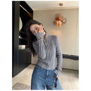  PUSUMEDE- AL01 áo len cổ cao có khoá kéo dáng ôm cao cấp 