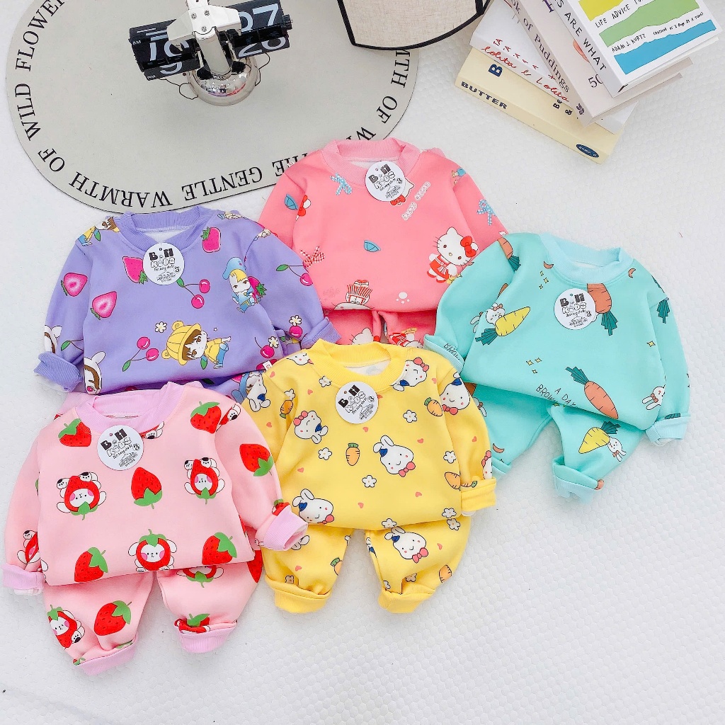 Bộ quần Áo Nỉ Bông Ấm Áp Nhiều Màu Sắc Cho Bé Gái Hàng B.H Kids