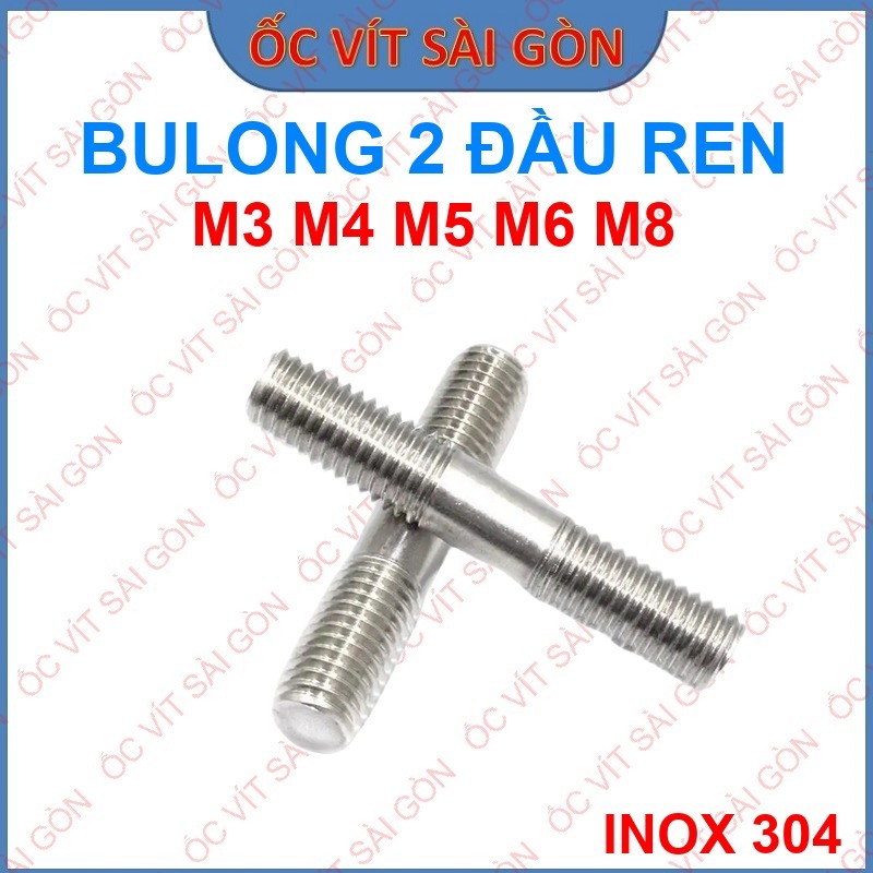 Bulong 2 Đầu Ren Inox 304 - Guzong M6, M8 Chịu Lực - Dùng Cho Lắp Bích, Máy Móc - Ren Tiêu Chuẩn
