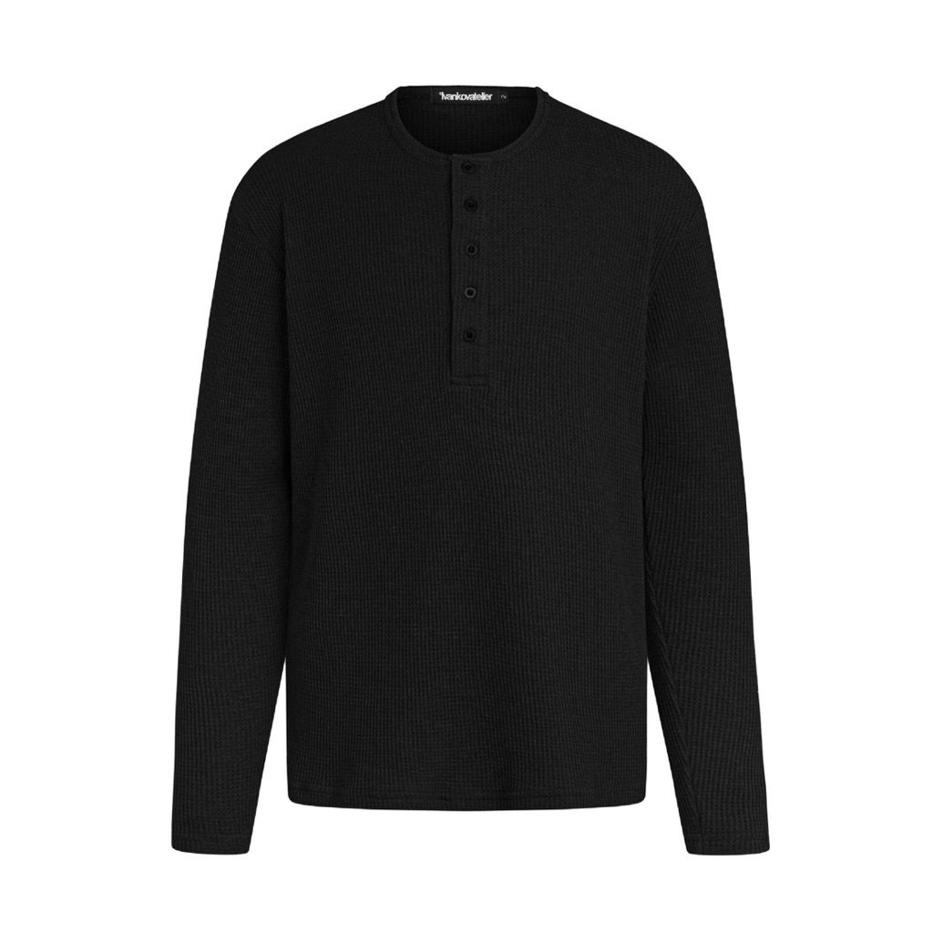 Áo thun waffle tay dài unisex - Ivankov Neutral Black Waffle Long Sleeves