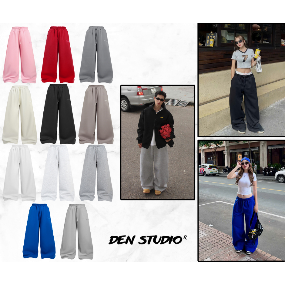 ( FORM RỘNG + NỈ BÔNG) QUẦN DÀI FORM RỘNG NỈ BÔNG UNISEX 380GSM Cotton 65/35 Form Rộng ĐEN.STU ( Q1 )