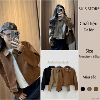(Kèm móc + bọc phủ) Áo Khoác Da Lộn Khoá Dọc Hai Lớp Túi Chéo A3175 Susstore Thời Trang Nữ