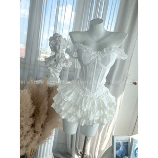   HAN’S STORE  SET ÁO CORSET THÊU HOA KÈM CHÂN VÁY TẦNG BỒNG BỀNH CỰC XINH  ẢNH THẬT  