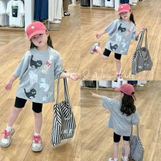  S337- tomnaukid  Set áo thun cộc tay phối quần leggin đùi cho bé gái size từ 9-40Kg 