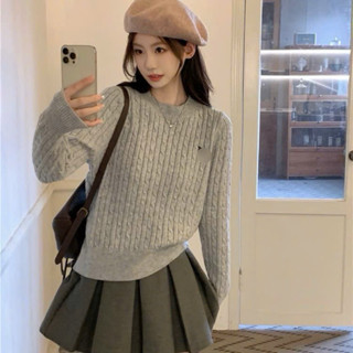 Áo Len Thừng Dệt Kim, Áo Sweater Len Vặn Xoắn Hình Ngựa, Áo Len Dệt Kim Cổ Tròn Tay Dài Màu Trơn Loại 1 Hàng Cao Cấp