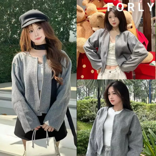 Áo Khoác Dạ Nữ Phối Viền Tay Dáng Ngắn Croptop Mùa Thu Đông 2025