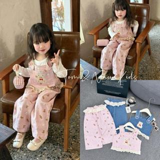  S122- tomnaukid  Set áo yếm mix ren phối quần suông bèo ren lai cho bé gái size từ 8-30Kg 