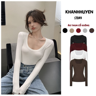  Áo Thun Nữ Dài Tay Cổ Vuông Cotton Lông Mịn Co Giãn Chất Dày Dặn Tôn Dáng KH031 
