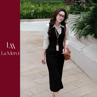  Đầm công sở La Merci DV03 đầm yếm thiết kế ôm nhẹ tôn dáng thoải mái Đầm đen Chất Liệu Dày Dặn 