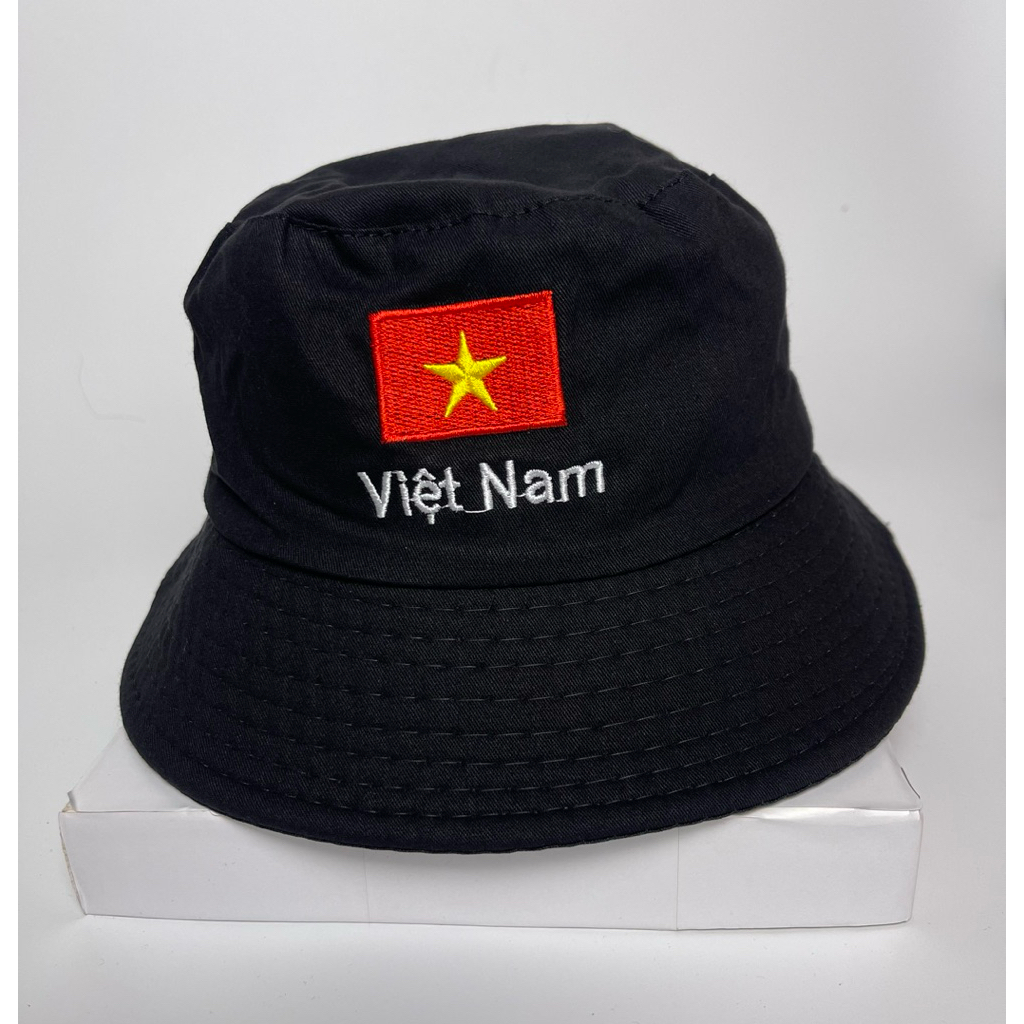 MŨ BUCKET/NÓN BUCKET LOGO THÊU LÁ CỜ VIỆT NAM 3 MÀU ĐEN,XANH, ĐỎ