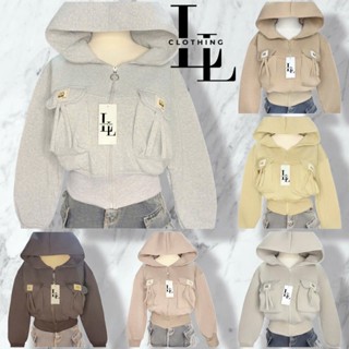  Áo Khoác Nỉ Dệt Dày dặn Nữ Form Lửng Phối Túi Hộp Có Nơ Bo chun Dài Mũ 2 Lớp TP60 