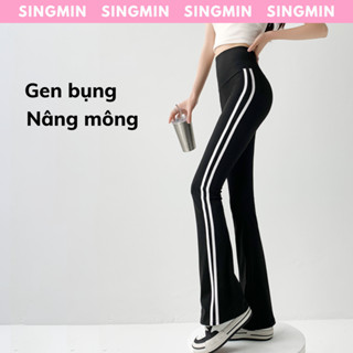  Quần ống loe sọc trắng SINGMIN gen bụng nâng mông quần legging che khuyết điểm 