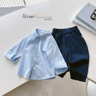  Set sơ mi dài tay Beemo chất liệu thô gạo phối quần kaki Phong cách Hàn cho bé trai 9-24kg 