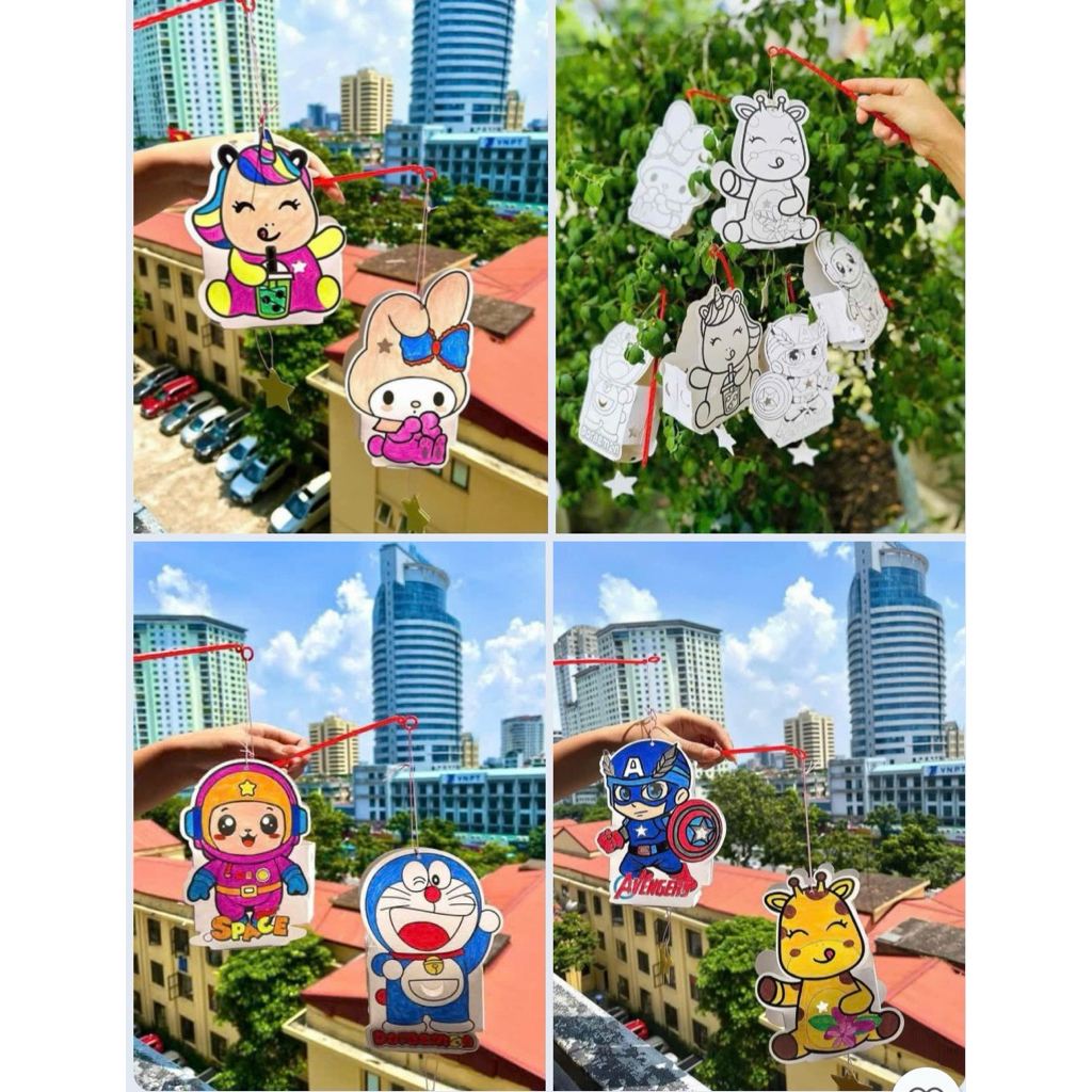 Đèn lồng tự lắp ráp tô màu bìa cứng cho bé ( kèm que) mẫu mới nhất 2025