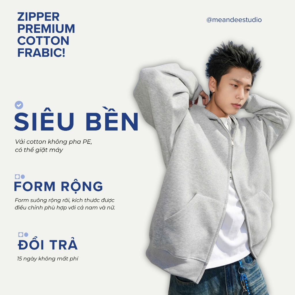 Áo Hoodie Zip Trơn Nam Nữ Meandee Khoác Hoodie Nỉ Lông Nhung, 2 Da Khóa Hai Đầu Form Rộng Nón To, Có Túi Trong - KNTR2 | BigBuy360 - bigbuy360.vn