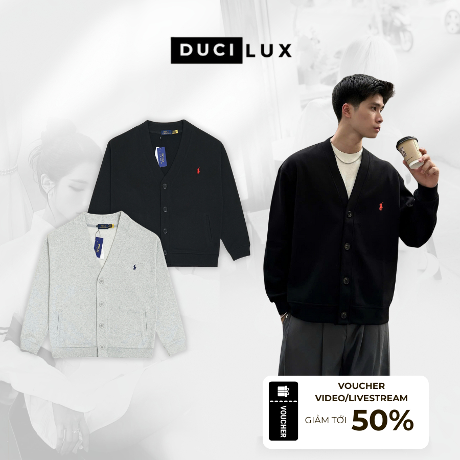 Áo Cardigan Ralph Lauren Thêu Ngựa QCCC - Áo khoác Vải Nỉ Chân Cua Dày Dặn Form Âu - DUCI