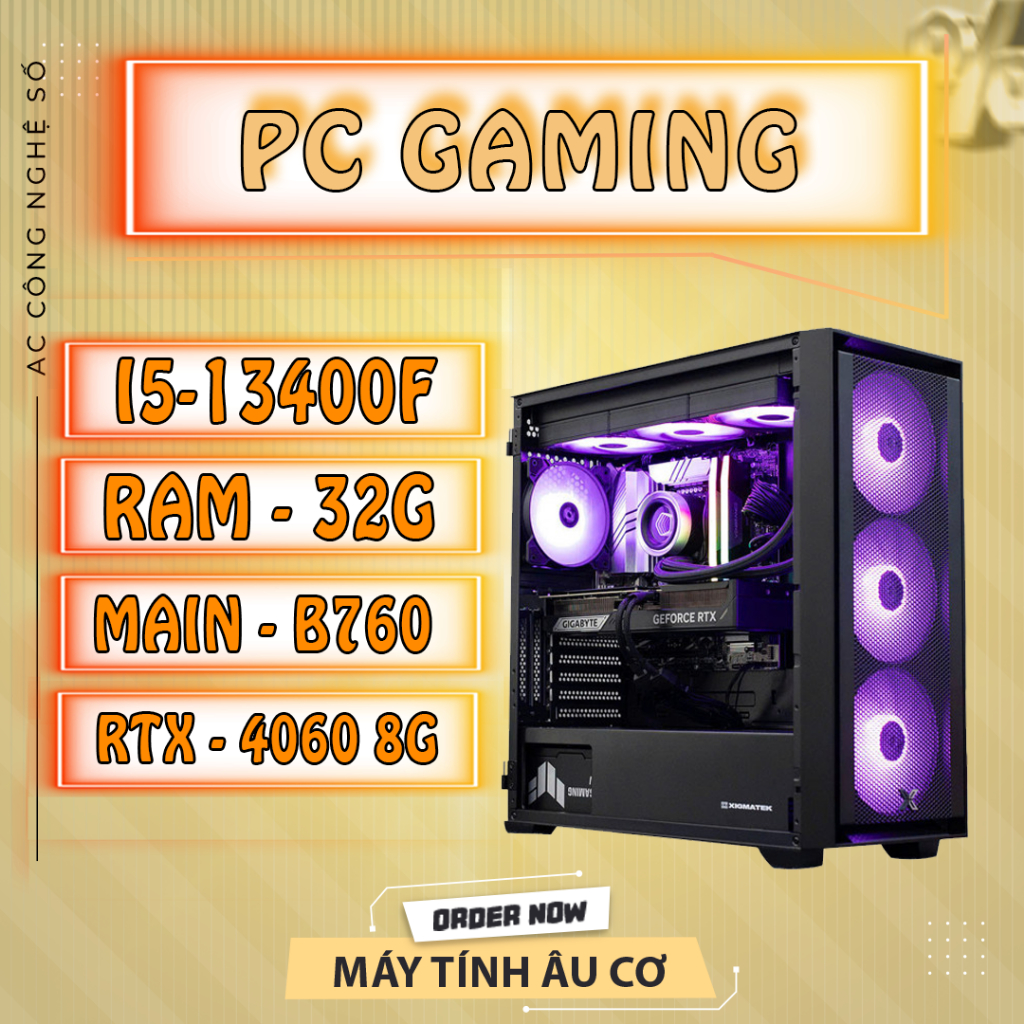 PC GAMING Intel Core i5-13400F, VGA RTX 4060, RAM 32GB, SSD NVME 512G, Chiến mọi tựa game