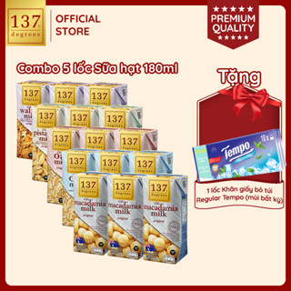MUA 5 LỐC 180ML TẶNG 1 LỐC GIẤY REUGLAR TEMPO] Sữa hạt 137 Degrees Không Đường, Thơm Ngon, Healthy Nhập Khẩu Thái Lan