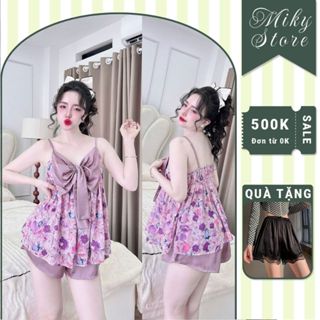 Đồ Ngủ Nữ Bigsize Miky, Đồ Ngủ Sexy Lụa Chiffon Phối Latin Cao Cấp Mềm Mại Xinh Xắn 1 <70KG