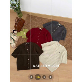 (Hương Muối) Áo cardigan len thừng cộc tay thêu ngựa - ASTUDIO mã 1025