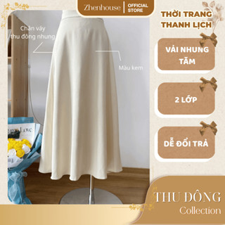 Chân Váy Nhung ZhenHouse Màu Kem Dáng Dài - CV05