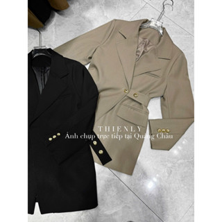 ( Ảnh thật ) 9561 áo blazer đai cúc lệch chiết eo