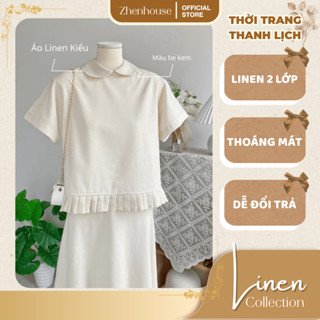  Áo Linen Nữ Form Rộng Cổ Sen Có Nhún Gấu 2 Lớp Tay Ngắn + Chân Váy Linen 2 lớp AK06 