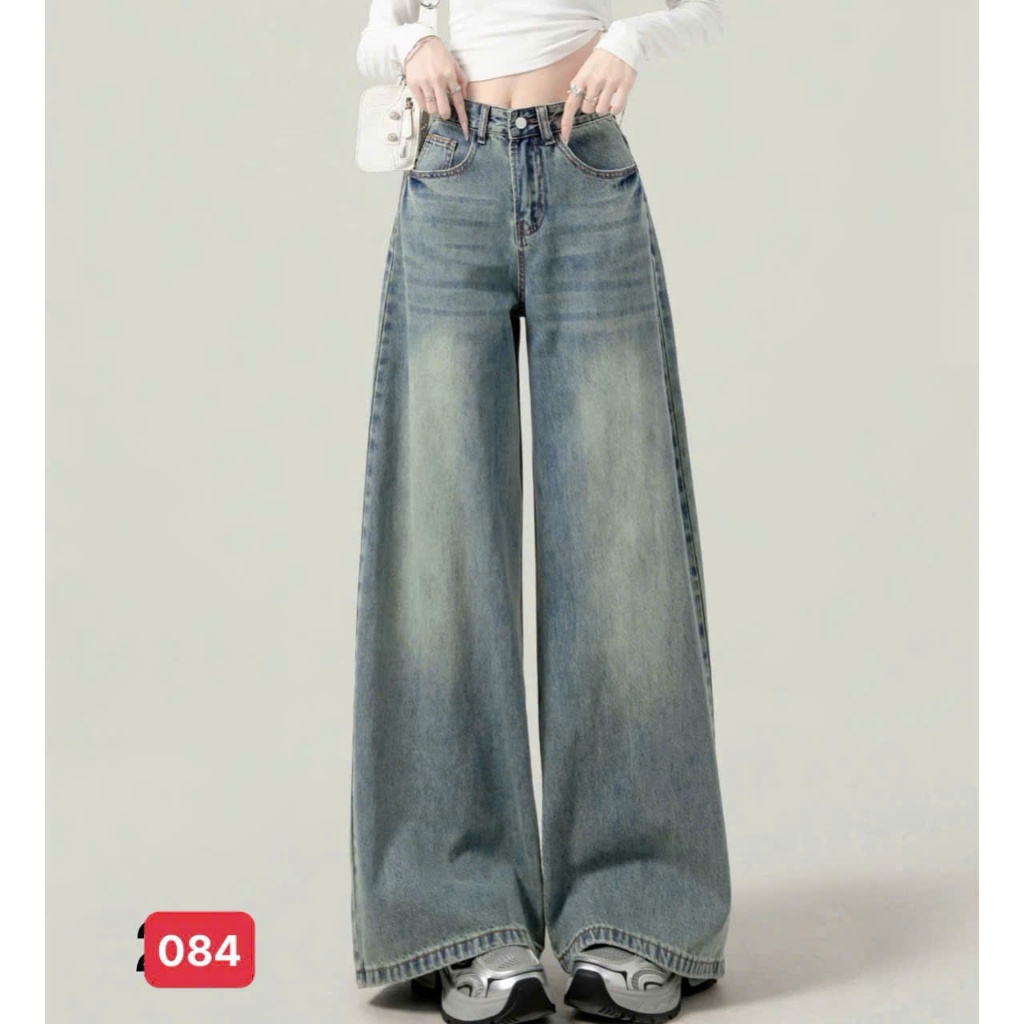 Quần Jean Nữ Suông Lưng Cao, Quần Baggy Jean Nữ Chất Bò Không Giãn thời trang trẻ trung - MQ084