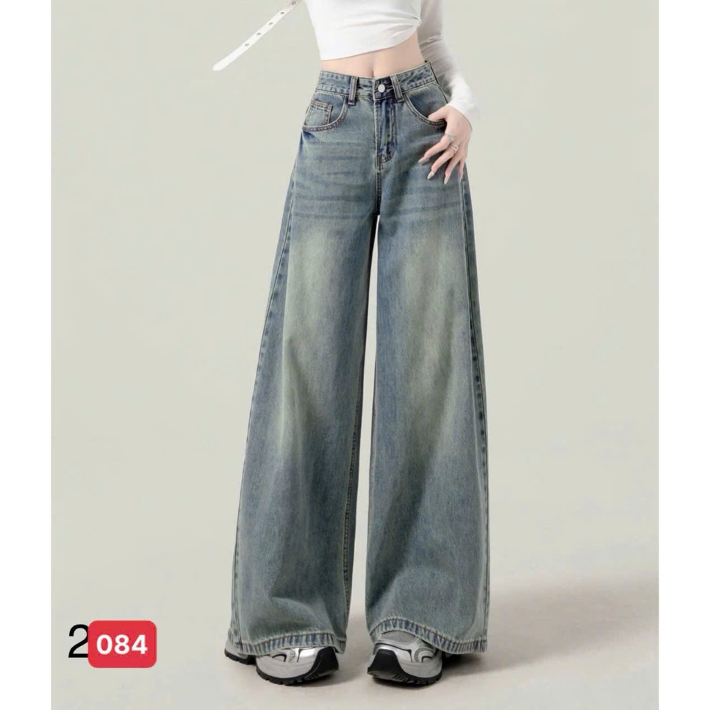 Quần beggy nữ trơn ống rộng màu xanh ôm eo lưng cao cá tính thiết kế trẻ trung solo-store-BG084