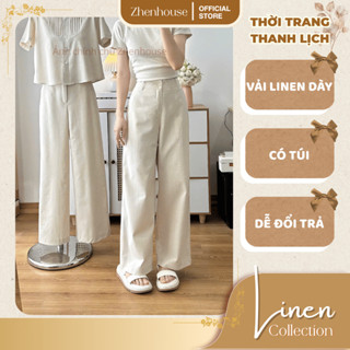  Quần Dài Linen Nữ Cạp Cao Có Túi Màu Muối Tiêu – Ống Đứng Form Basic Công Sở Ôm Gọn Zhenhouse Q19 
