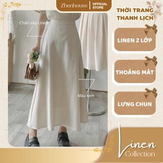 Chân Váy Linen Dài Đứng Dáng Cạp Co Giãn 2 Màu Be Kem - Muối Tiêu ZhenHouse CV04
