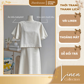 Áo Linen Nữ Kiểu Dáng Croptop Form Rộng Cổ Tròn Tay Bồng Nơ Cổ AK03