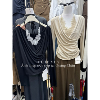    Ảnh thật   9169 set áo yếm ren và áo cổ chéo nhún eo 