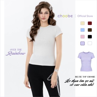 Áo phông nữ Beltie Top Choobe dáng ôm eo cổ cao viền nhỏ cotton co giãn 4 chiều nhiều màu sắc A135