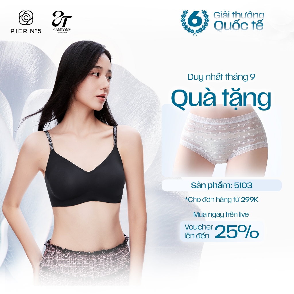 Áo ngực không gọng Santony 3 móc cài linh hoạt điều chỉnh, co giãn, giữ form, thoáng khí – 5103