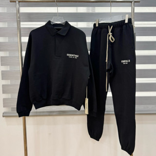 [BEST QUALITY] Set đồ nỉ polo Fear Of God Essentials Black in chữ cao su cao cấp, Bộ nỉ FOG